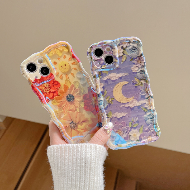 Applicable to Apple mobile phone case iPhone blue light oil painting flower spring Korean new Internet celebrity