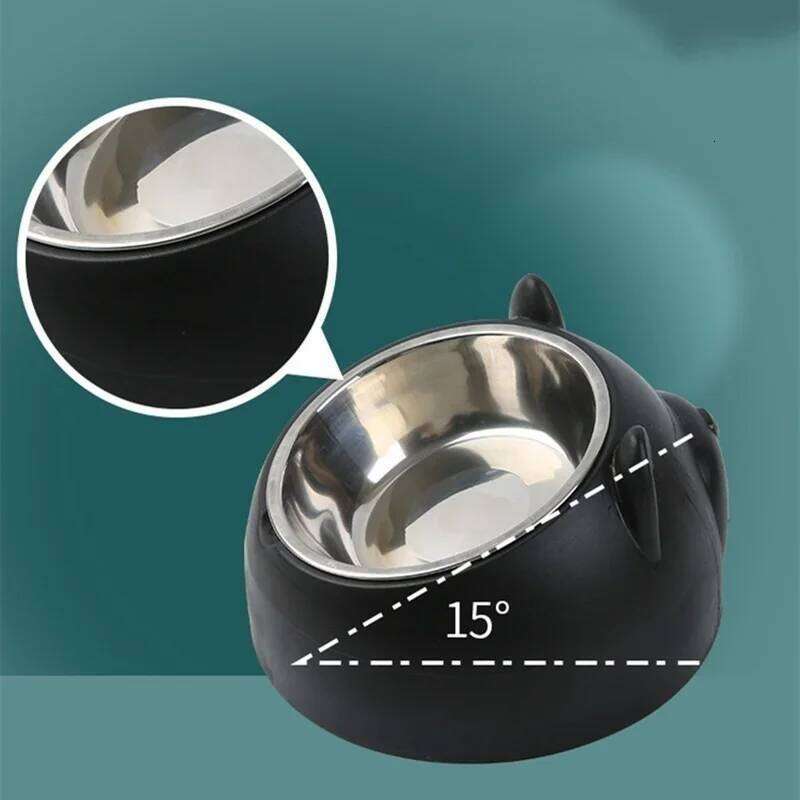 Cute Cat And Dog Detachable Pet Bowl With Cervical Vertebra Protection 15 Degree Oblique Mouth Stainless Steel Food Bowls 26W0330