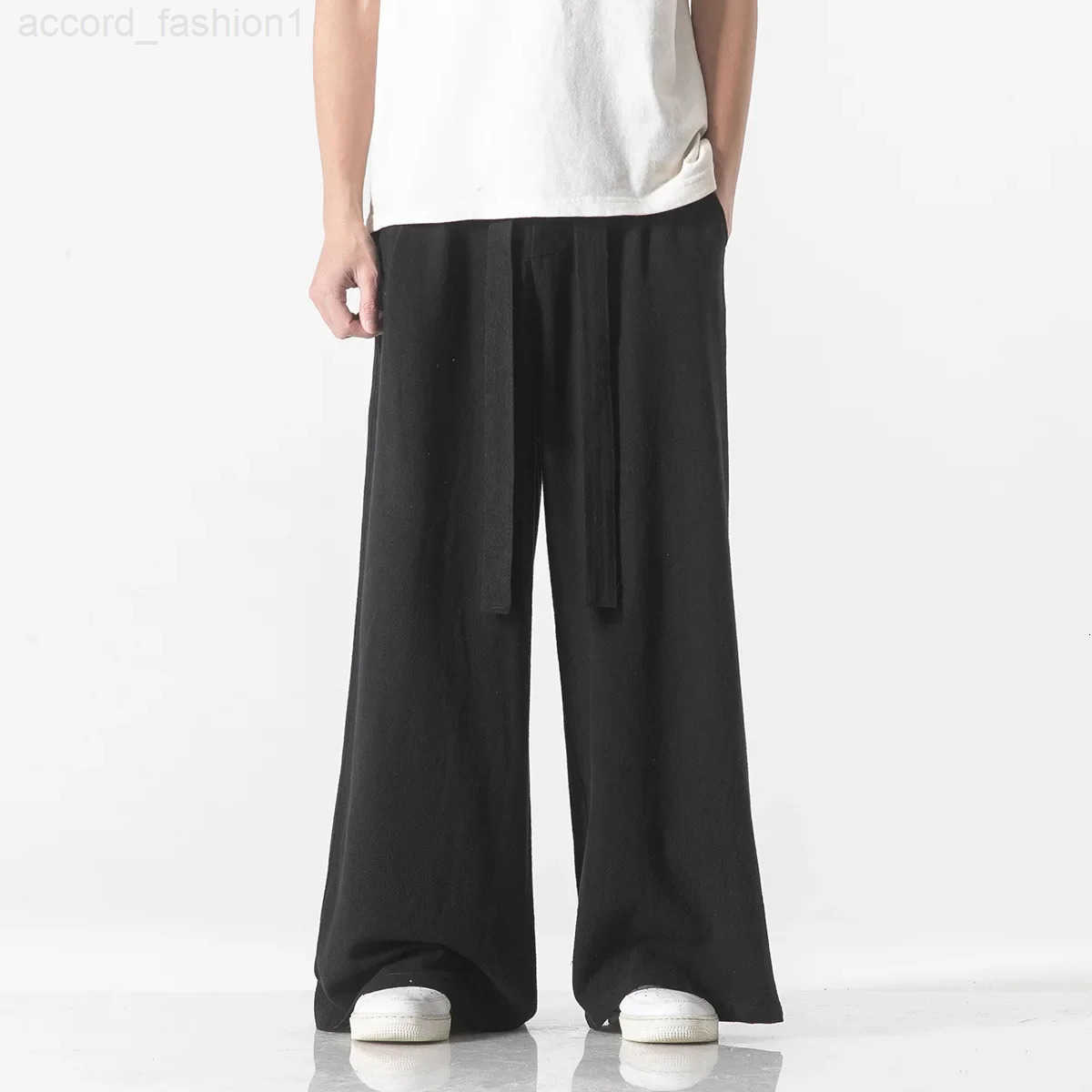 Spring Cotton Linen Pants Men Elastic Waist Casual wide leg Pant Loose Sweatpants Traditional Chinese Trousers pantalons homme H260330