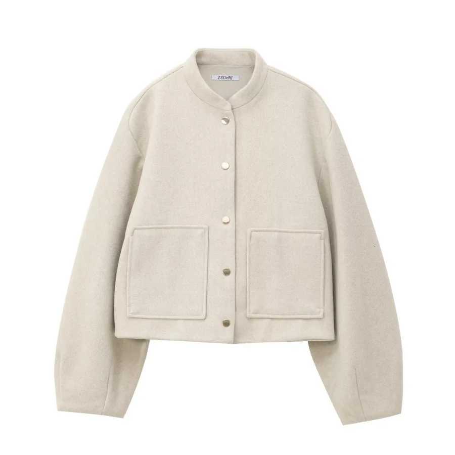Short bomber jacket with patch pockets ETJ 2025 - New Product - 3D Cut and Loose Fit Long Sleeve Short Coat for WomenT260328
