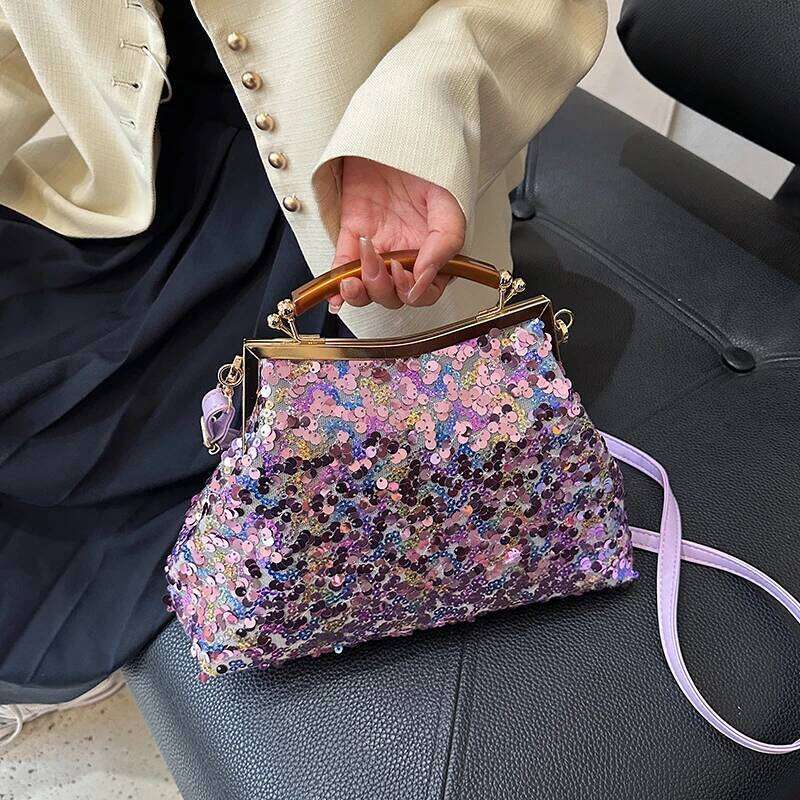 Chinese Embroidery Elegant Sequin Wedding Clutch Bag For Women Luxury Glitter Evening Brand Shoulder Purse With Gold Chain Stylish Party Handbag Clutc