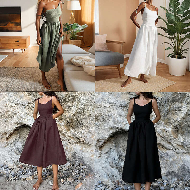 2026 Spring New Collection: Cross-Border European American Foreign Trade Women's Clothing - Elegant and Sexy Solid Color Forest Style High-Waiste