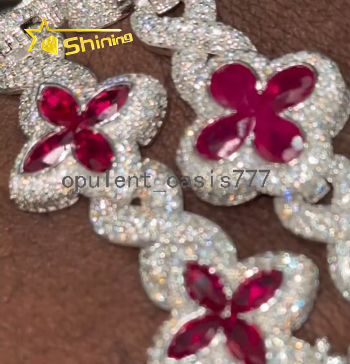 Top Quality Hip Hop Clover Color Diamond Marquise 925 Sterling Silver VVS Moissanite Bracelet