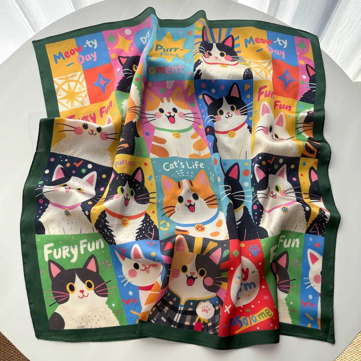 Imitation Silk Square Scarf Wen Cat Printed Fashion Accessories Hairband Foualrd Bandana Neckercheif X260328
