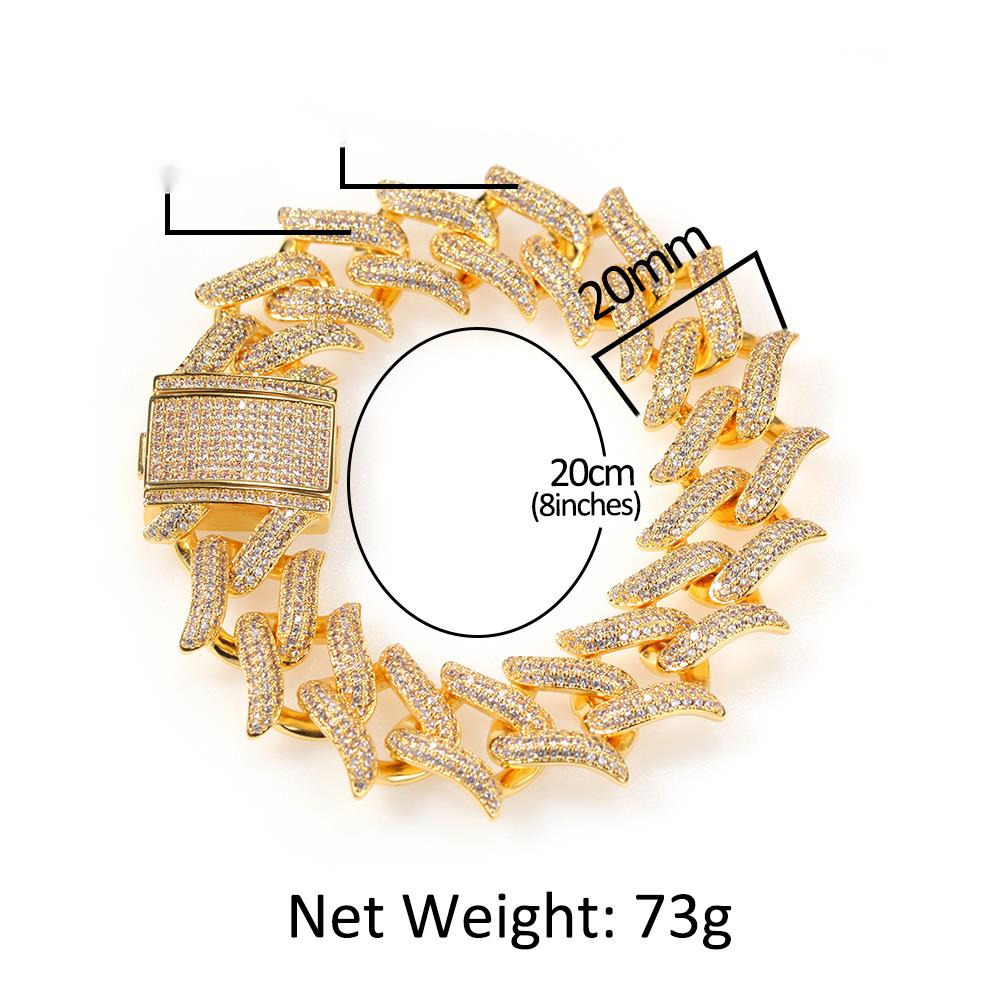 New Thorn Cuban Bracelet Punk Thorn Cuban Link Bracelet 20mm Moissanite Hip-Hop Mens Bracelet Couple