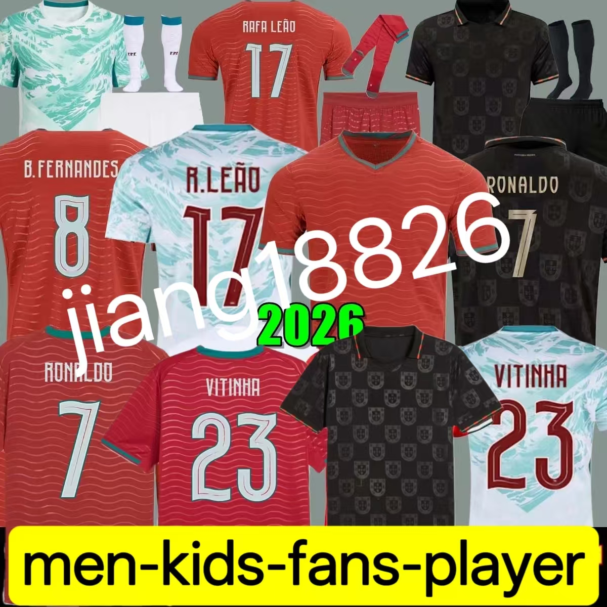 26 27portugalS soccer jerseys RUBEN RONALDO JOAO Portugieser 26 27Portuguese football shirt Men Kids kit sets World Cup team Portugals tops thailand