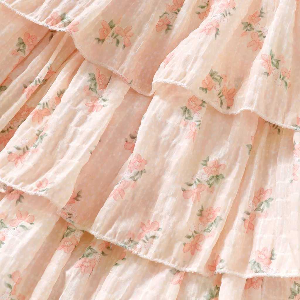 1-6Years Kids Girl Princess Dresses Sleeveless Sling Ruffle Floral Print Tiered Dress Fashion Cute Child Girl Daily Party WearT260330