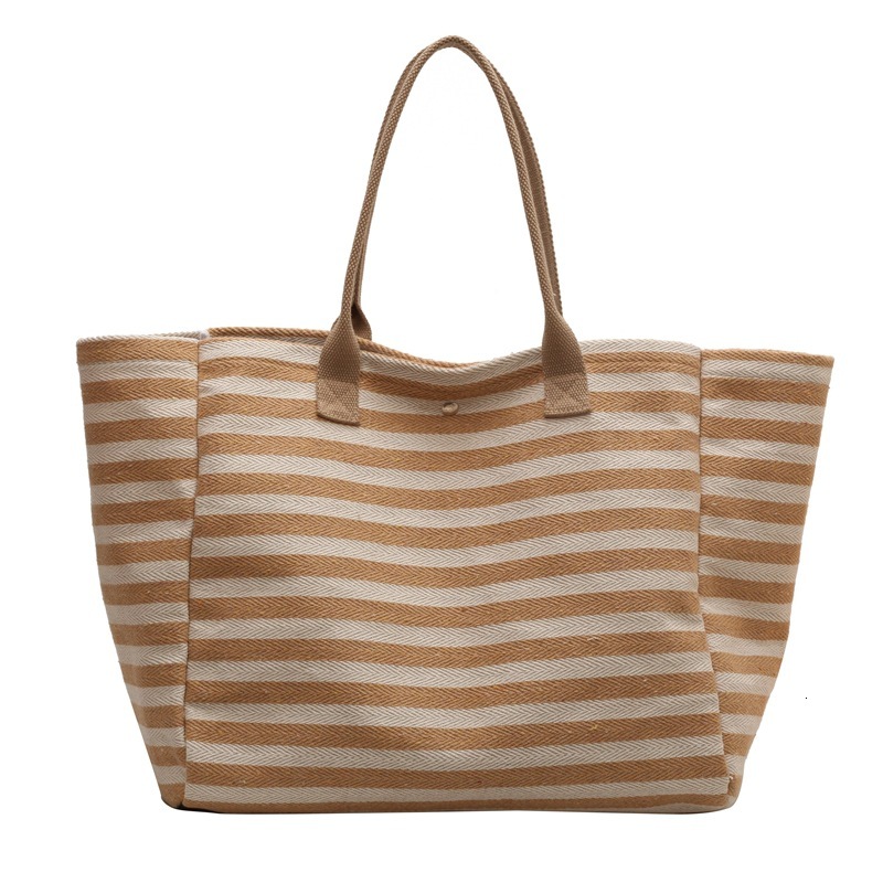 Free Shipping High Value Black and White Striped Canvas Tote Bag for Women Large Capacity Casual Shoulder Bag
