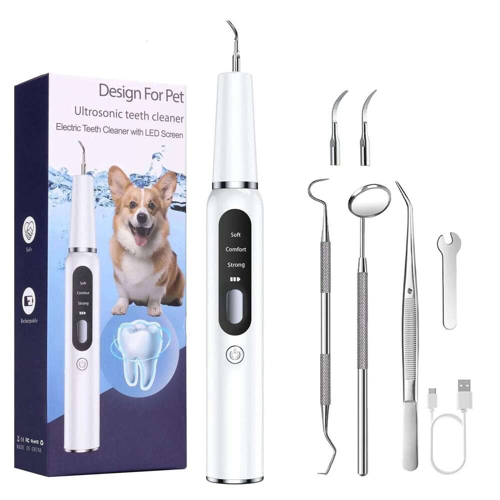 Cleaning Kit Pet Ultrasonic Canine Plaque Remover for Teeth with LED Light 3 Modes USB Charge Dog Sonic Tooth Cleaner