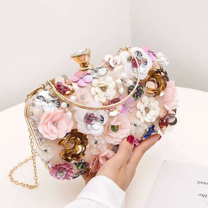 Chinese Embroidery Fashion Women Flower Diamonds Embroidery Small Clutch Luxury Lady Handbags Evening Bags New Arrival Chain Shoulder Purse Clutch Bag