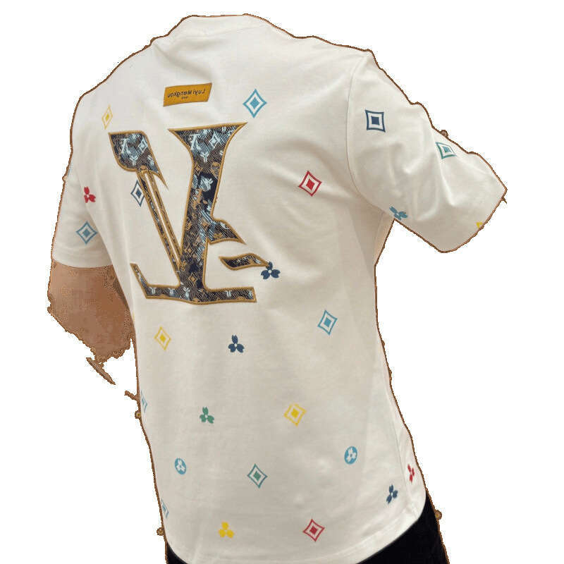 European and American Light Luxury High-end Embroidery Short Men's Trendy Brand Cool Round Neck Regular Shoulder T-shirt Summer Fashion Casual Ha