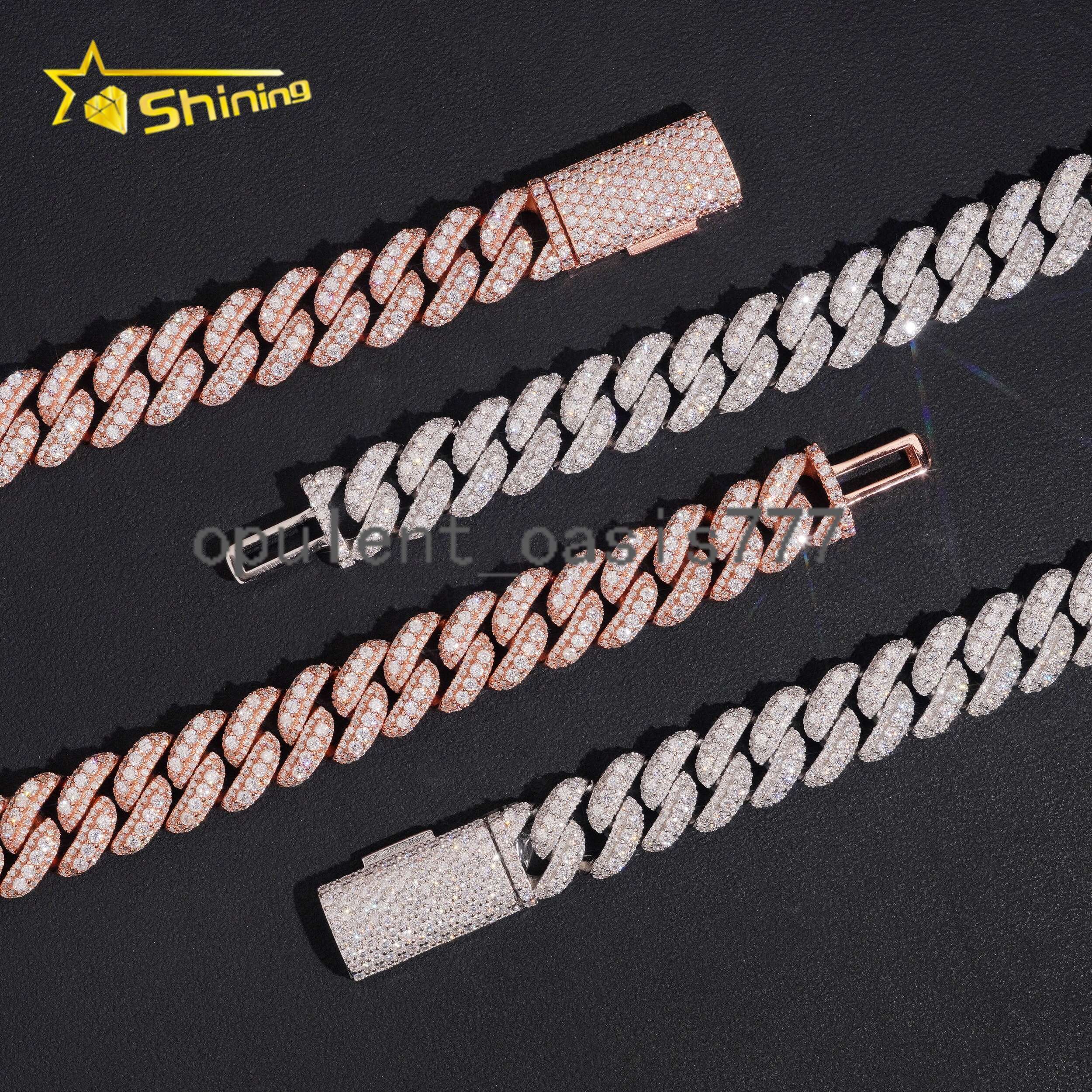 USA New Stock 13mm Iced Out Moissanite Cuban Link Chain Fine Jewelry Men 925 Silver Moissanite Cuban Hip Hop Necklace