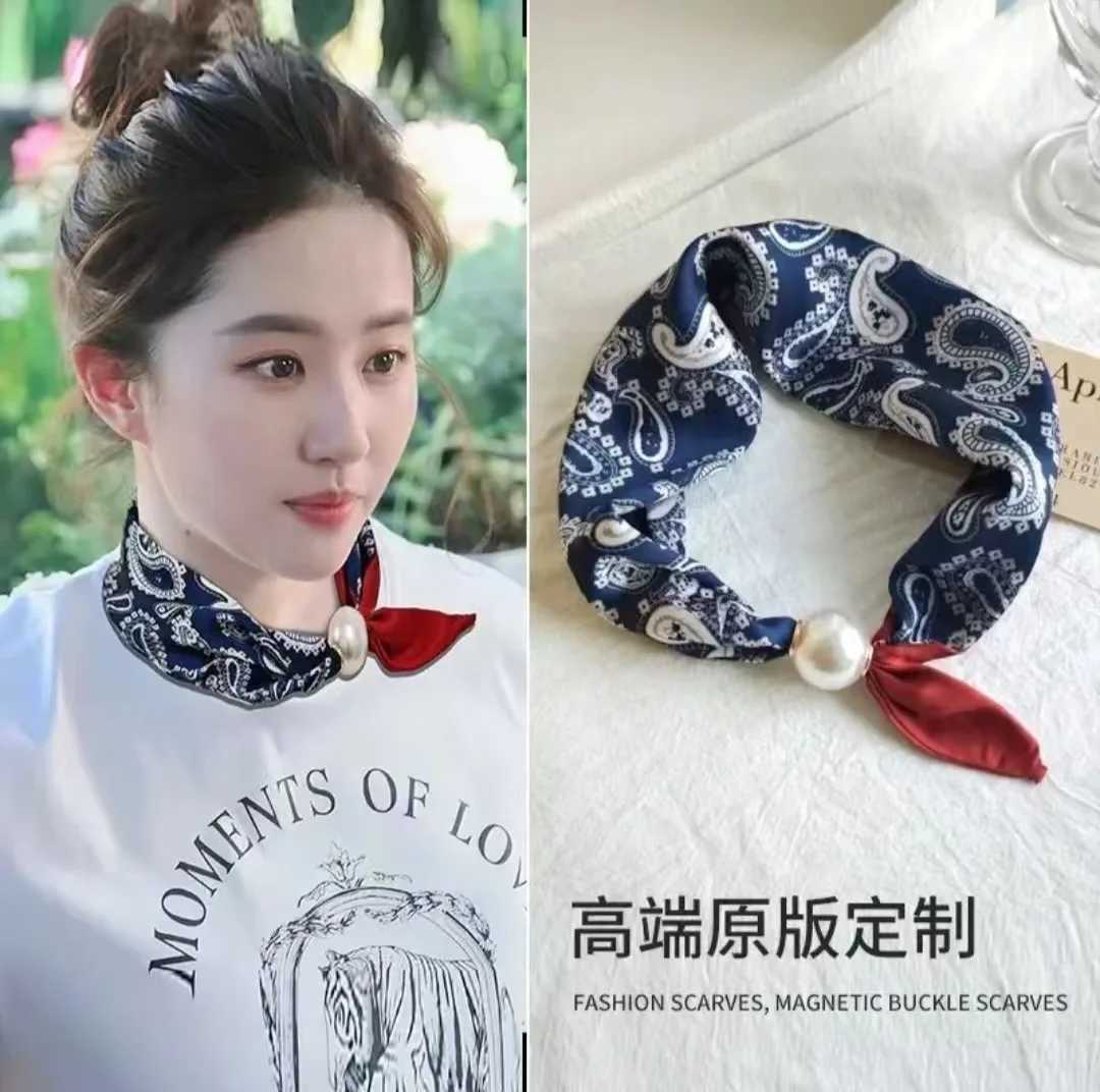 Pearl necklace Magnetic buckle Lazy silk scarf Wens pendant Scarf Clavicle chain Silk scarf X260328