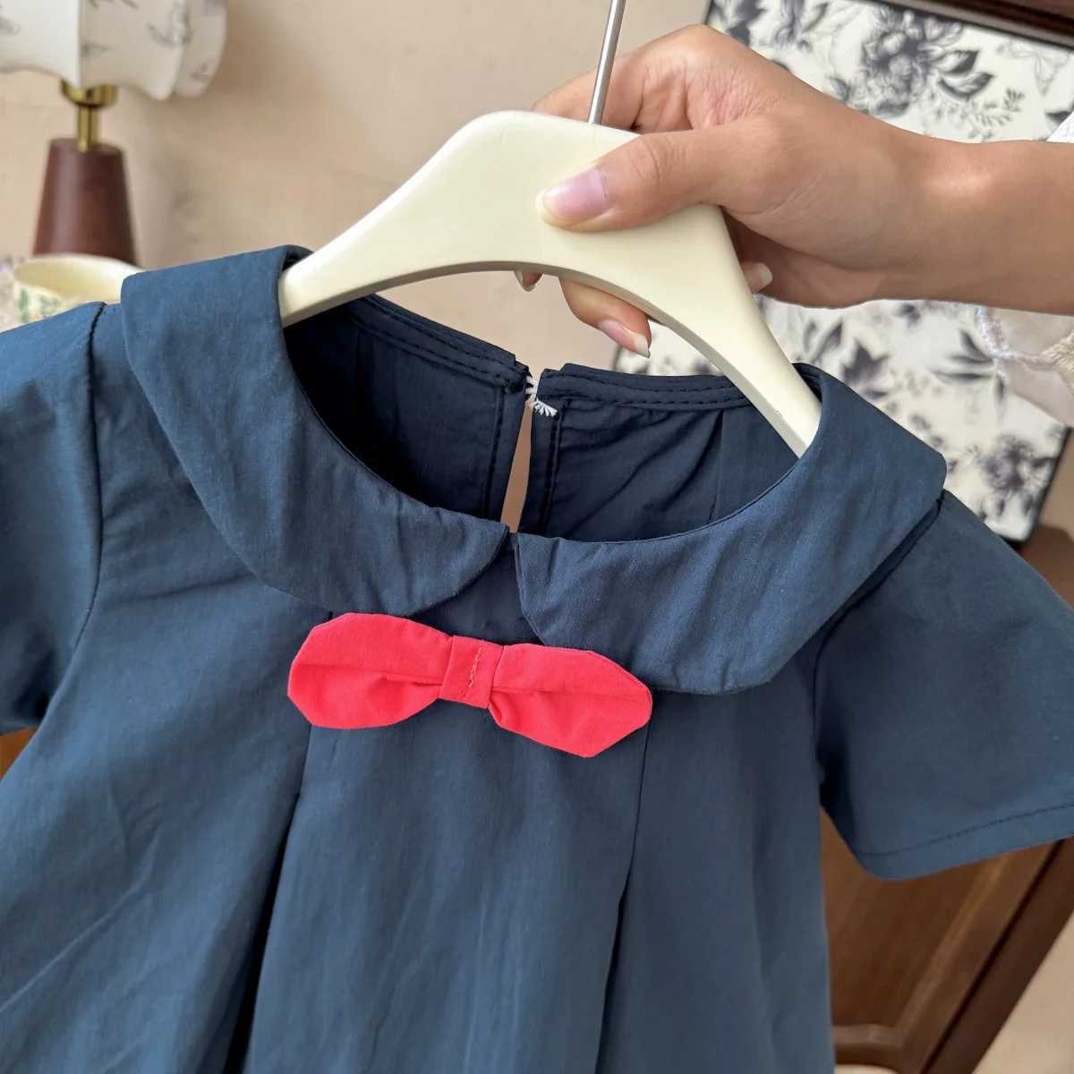 Girls Dress New Summer Style Solid Color Dark Color Childrens Fashionable Doll Collar Princess Dress Cotton DressT260330