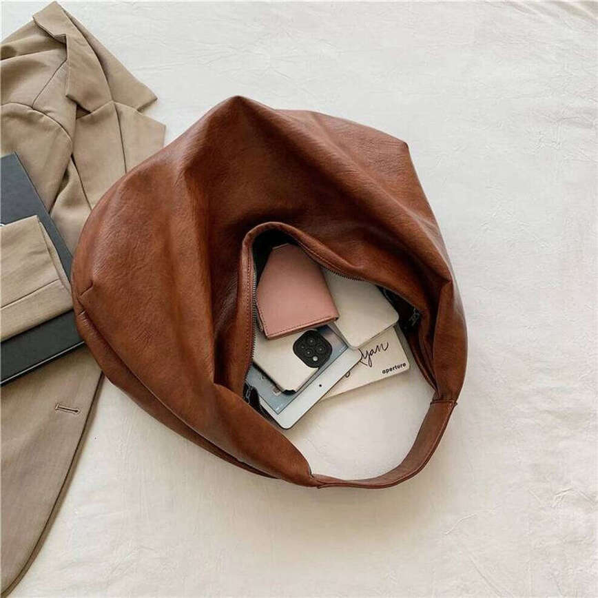 OLOEY Big Black Shoulder Bags For Women Large Hobo Shopper Solid Color Quality Soft Leather Crossbody Handbag Lady Travel Tote Bag Practical Package P