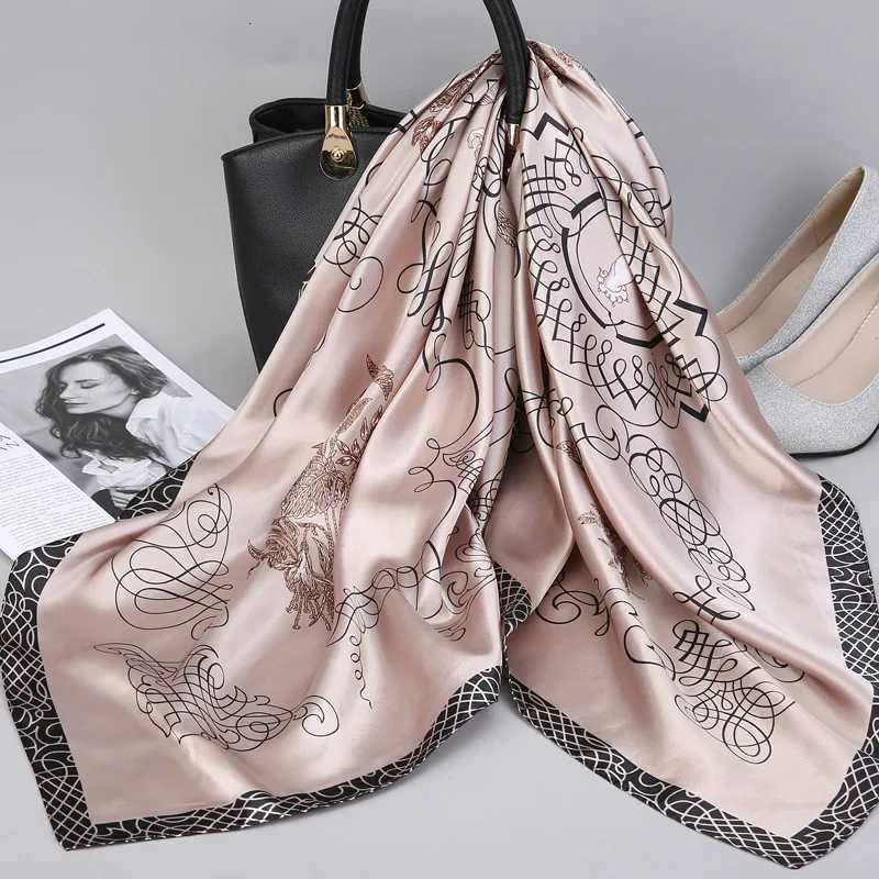 Fashion Kerchief Silk Satin Neck Scarf For Wen Print Hijab Scarfs Fem 9090cm Square Shawls and Wraps Scarves For Lady X260328