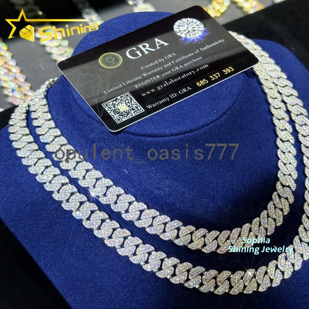 Pass Tester VVS Moissanite Lab Diamond Silver 925 Necklace Hip Hop Iced Out Jewelry 10mm Miami Cuban Link Bracelet Chain