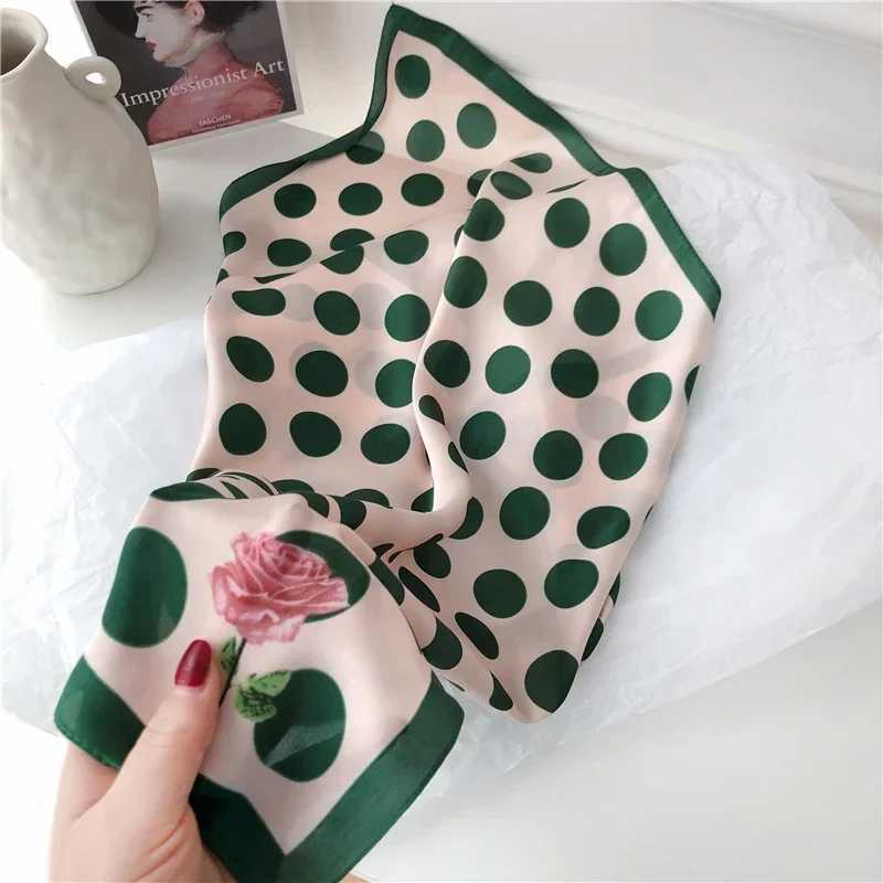 70CM Green polka dot flowers small silk scarf spring and autumn simulated silk solid color hairband tied ribbon occupational Z260330