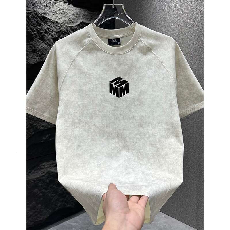 High-end tie-dye vintage short-sleeve T-shirt for men, 2025 summer new trendy brand printed casual round-neck half-sleeve tee