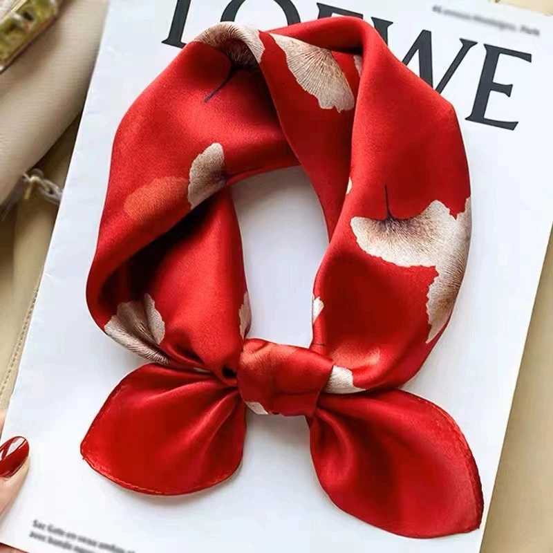 53CM Red Square 100 Silk Scarf For Holiday Small Head Neck Hijab Women Kerchief High Quality Silk Bandana Scarves Z260330