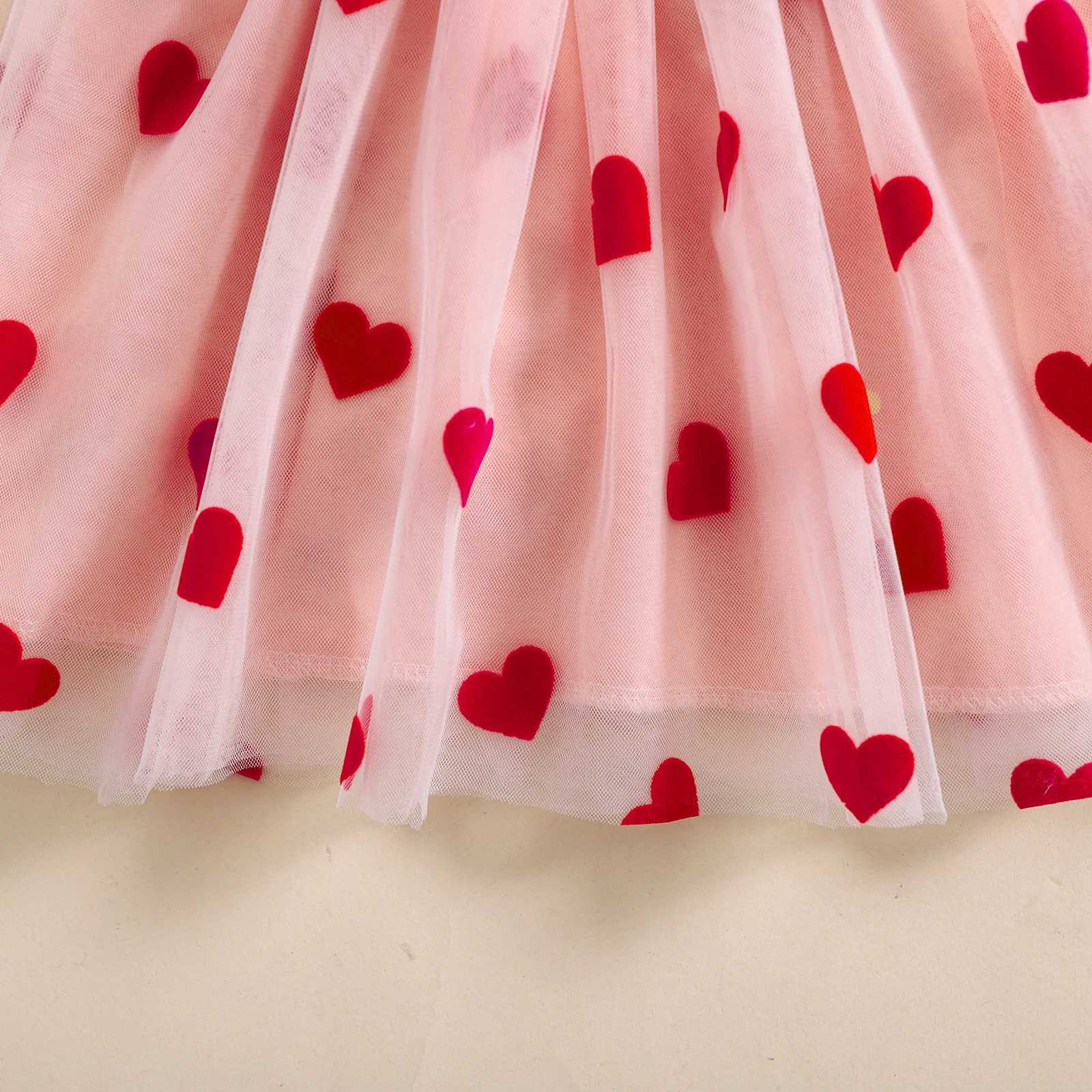 MISOWMNJOY Chiffon Summer Baby Girls Tulle Dress Princess Heart Bows Flutter Sleeve A-Line Kids Clothes Valentines Day DressesT260330