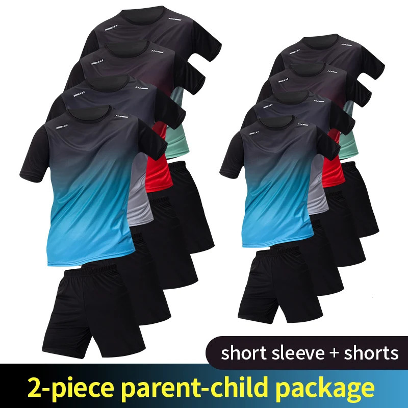 2-Piece Teenagers To Adults Parent-child Quick-drying Short-sleeved Sports Suit Mens Casual Round Neck Shirt Elastic Waist Pant 260330