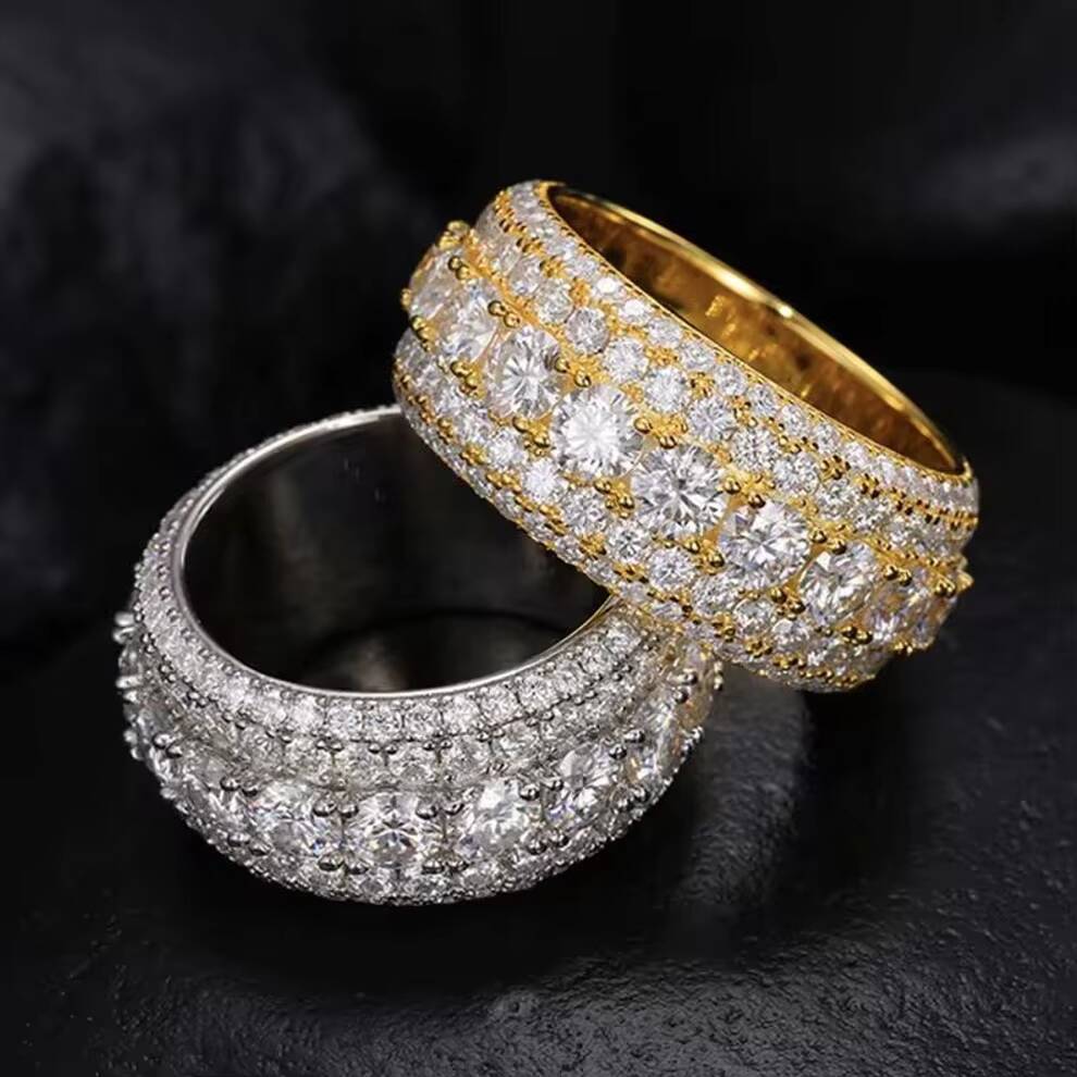 Hip Hop Iced Out 925 Silver Pass Diamond Tester 5 Rows VVS Moissanite GRA Rapper Dazzling Sparkly Eternity Band Ring for Men