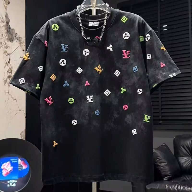 Fashion Tie-Dye High-End Round Neck luxury Summer New Short Light Luxury Trendy Loose T-Shirt Half Sleeve Men