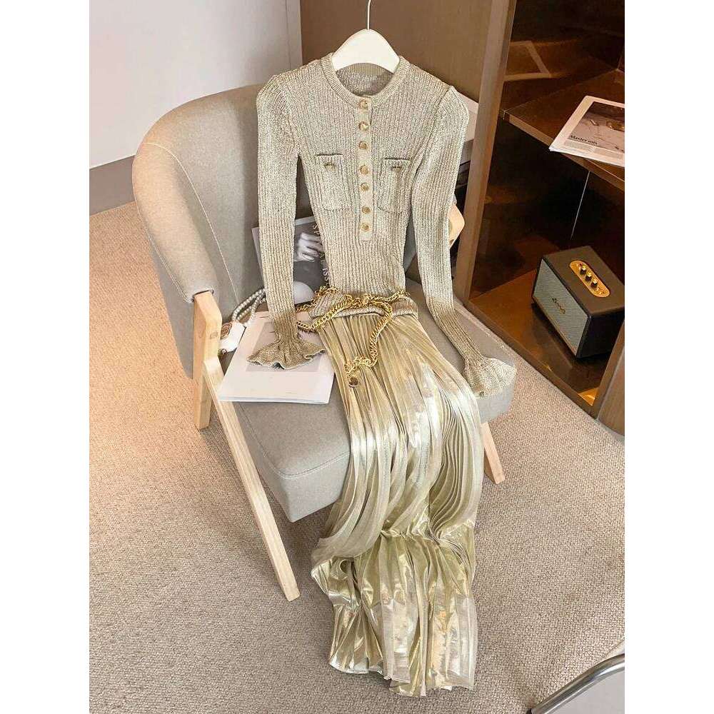 Asian Size Luxury Evening Fake Two Piece Long Sleeve Pleated Autumn New Style Dress For Women Elegant Mdng260330