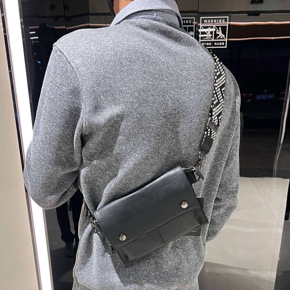 Three Box Casual Men S PU Leather Crossbody Bag Youth Ultra Thin Ribbon Single Shoulder Trendy Unisex Handbag High Quality Luxury Bag
