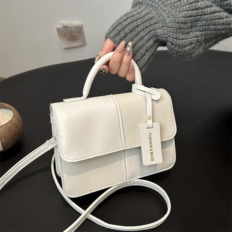 Free Shipping High Value Cross-border niche color-blocked handbag for women, 2026 new model, high-end fashion commuter shoulder and crossbody small sq