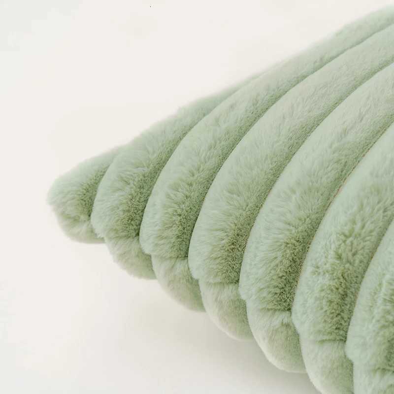 2pcs Green Gift Throw Pillow Covers Soft Faux Rabbit Fur Striped Texture Cushion Cases Modern Decorative Couch Pillowcase H260330 - view 5