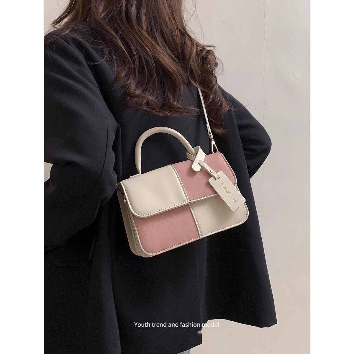 High-End for Women 2025 New Fashion Versatile Shoulder Crossbody Casual Color-Block Stitching Handheld Small Square Bag