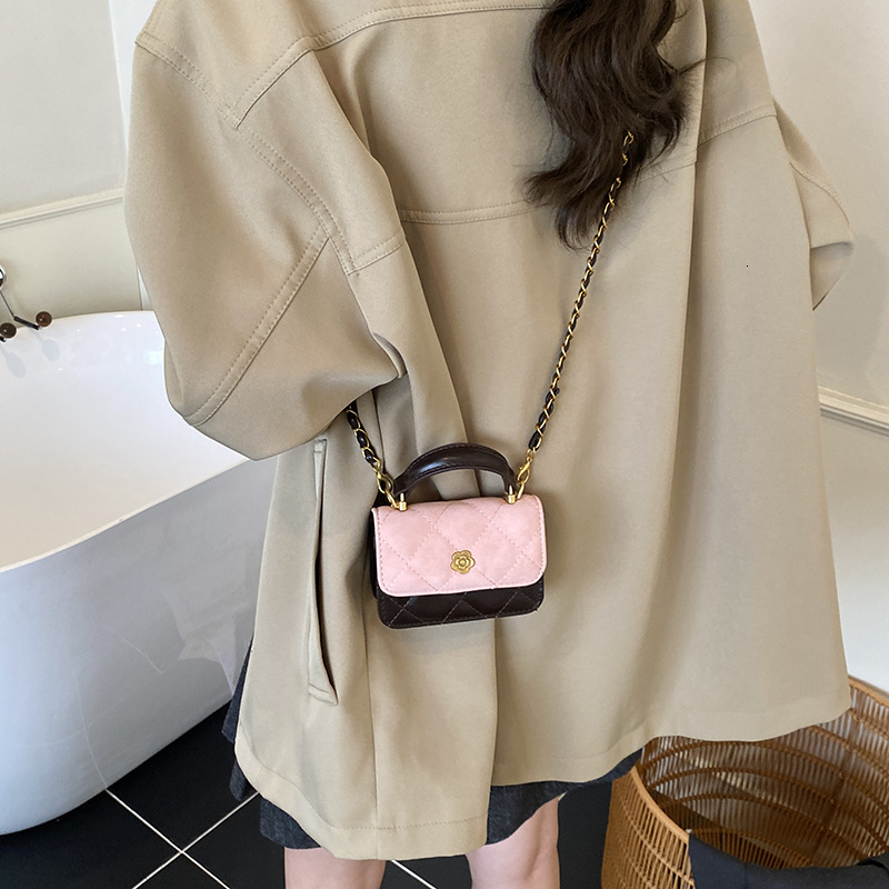 Free Shipping High Value Mini Quilted Crossbody Bag for Women Cute Small Handbag with Top Handle Chain Strap Flower Decor