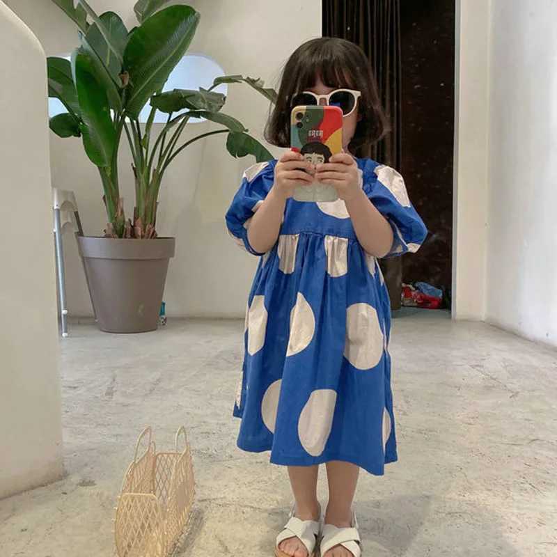 2021 New Summer Girls Dress Korean Style Fashon Cotton Sweet Big Polka Dot Dress Baby Kids Clothes ChildrenS ClothingT260330