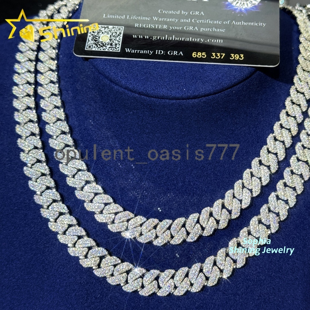 Pass Tester VVS Moissanite Lab Diamond Silver 925 Necklace Hip Hop Iced Out Jewelry 10mm Miami Cuban Link Bracelet Chain