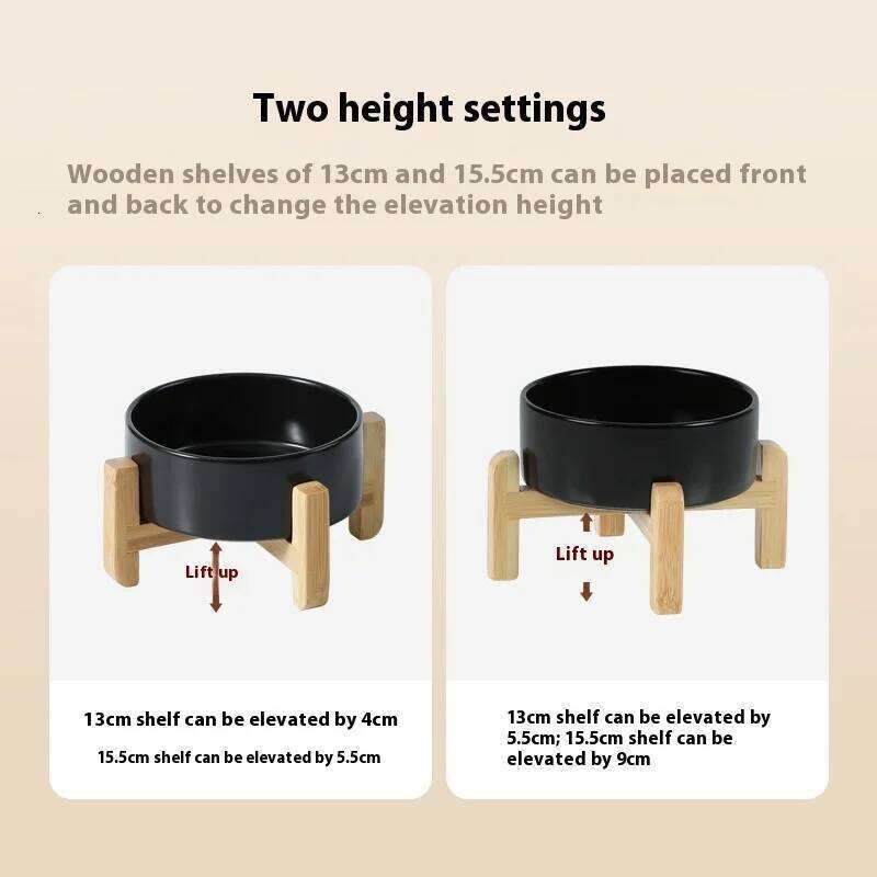 Big Dogs Bowl Double Ceramic Elevated Pet Food Water Feeders Small Medium Large Dog Feeding Supplies with Wooden Stand 26W0330