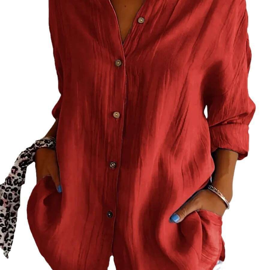 2026 New Single-Breasted Pleated Collar Shirt, Popular on Independent E-commerce Platforms, Women's Solid Color European and American Style Top w
