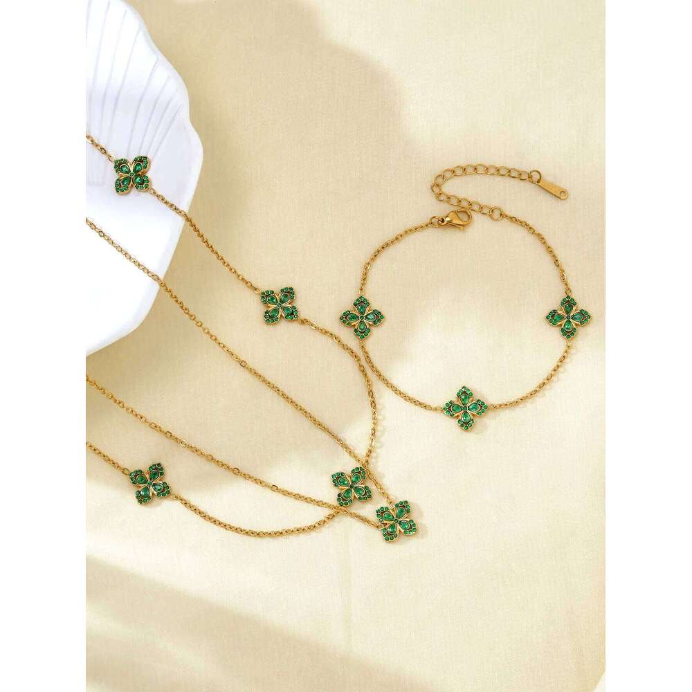 Jewelry Set Four Leaf Clover Necklace Bracelet Retro Style Elegant Gold Plated Stainless Steel Hypoallergenic For Women Gift Anniversary Birthday Part