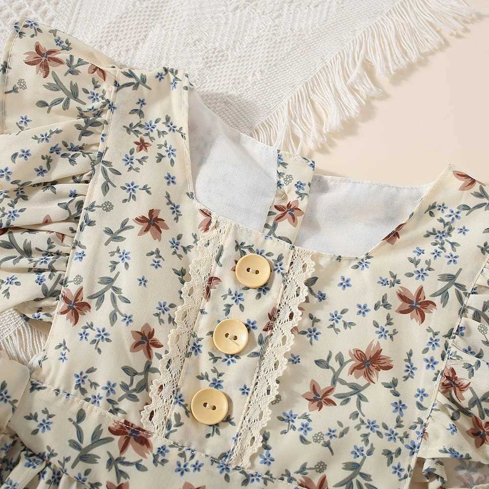 Kids Dresses for Girls Floral Flying Sleeves Casual Dresses Summer Ruffles Sweet Casual Daily Dress Toddler Casual Flower DressT260330