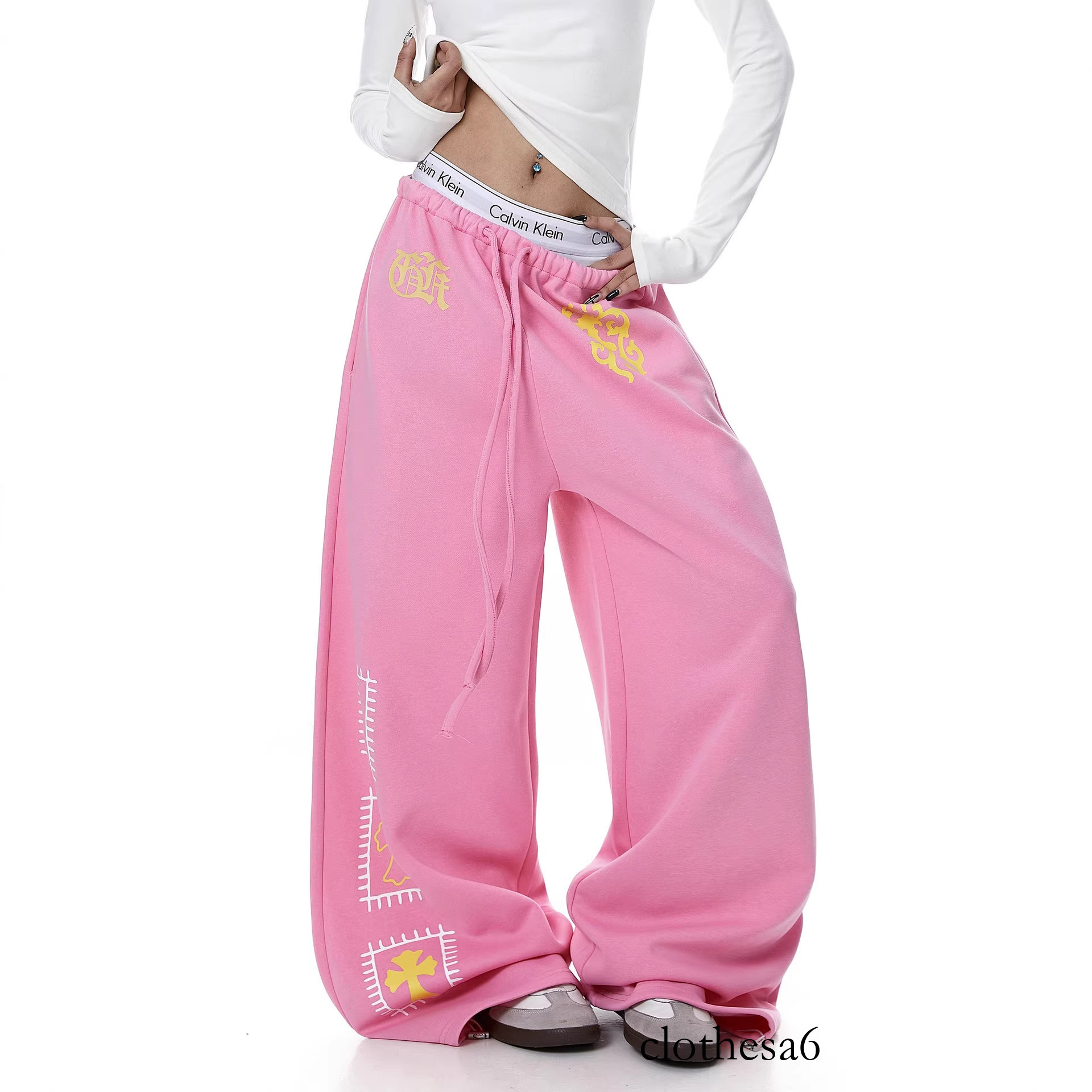 ZHIZOU Women Pink Goth Letter Print Sweatpants Baggy Pants Harajuku Dance Pants Japanese 90s Style Y2k Vintage Oversize Trousers