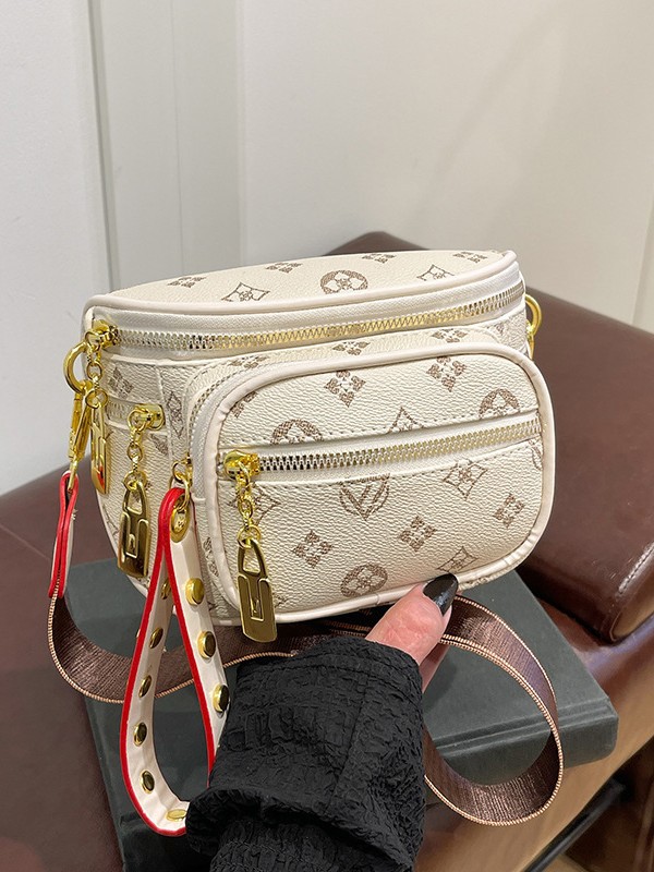 High-end fashion multi-layer zipper shoulder crossbody bag, new retro print chest bag, women's luxury handbag, niche designer lightweight luxury 