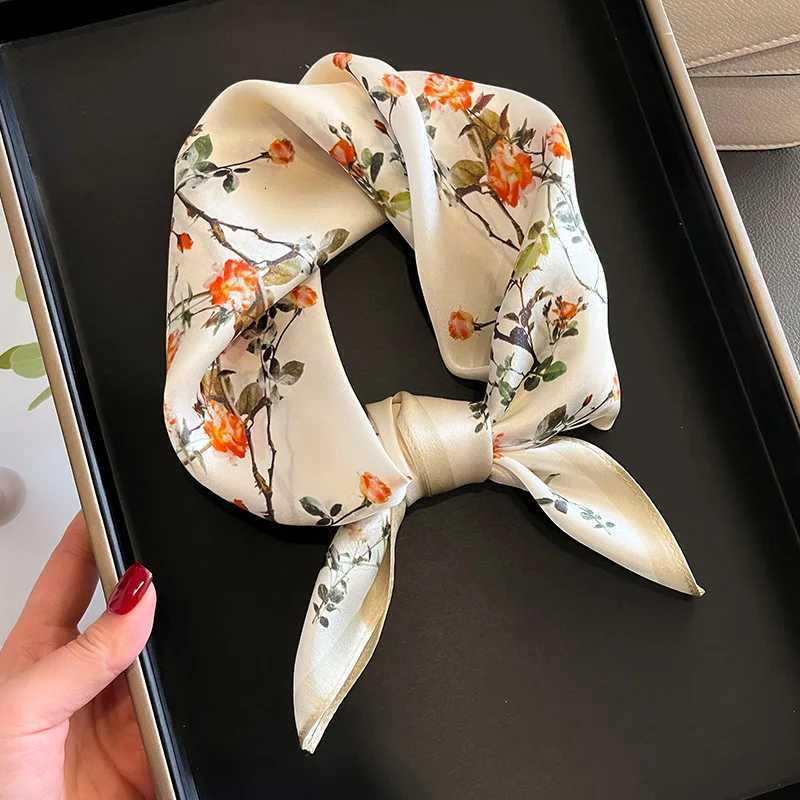 100 Silk Scarf Plum Blossom Pattern Square Scarves for Women Wrap Kerchief Mulberry Silk Bandana Fashion Luxury Headband Hijab Z260330