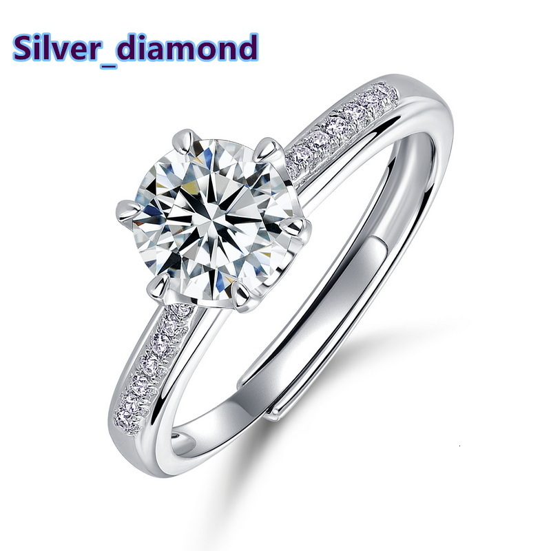 S925 Sterling Silver D Color VVS1 Moissanite 6 Prong Adjustable Engagement Ring with Side Accents for Women