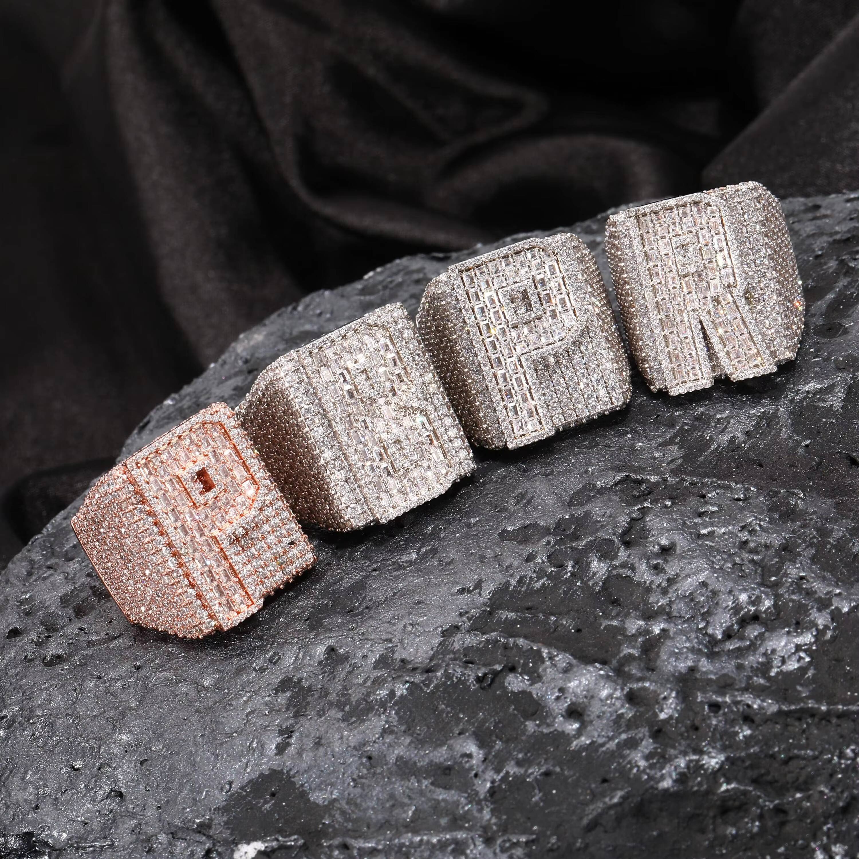 Custom Letter Number Ring Iced Hip Hop Ring VVS Moissanite Diamond 925 Sterling Silver GRA Certified Unisex Wedding Party