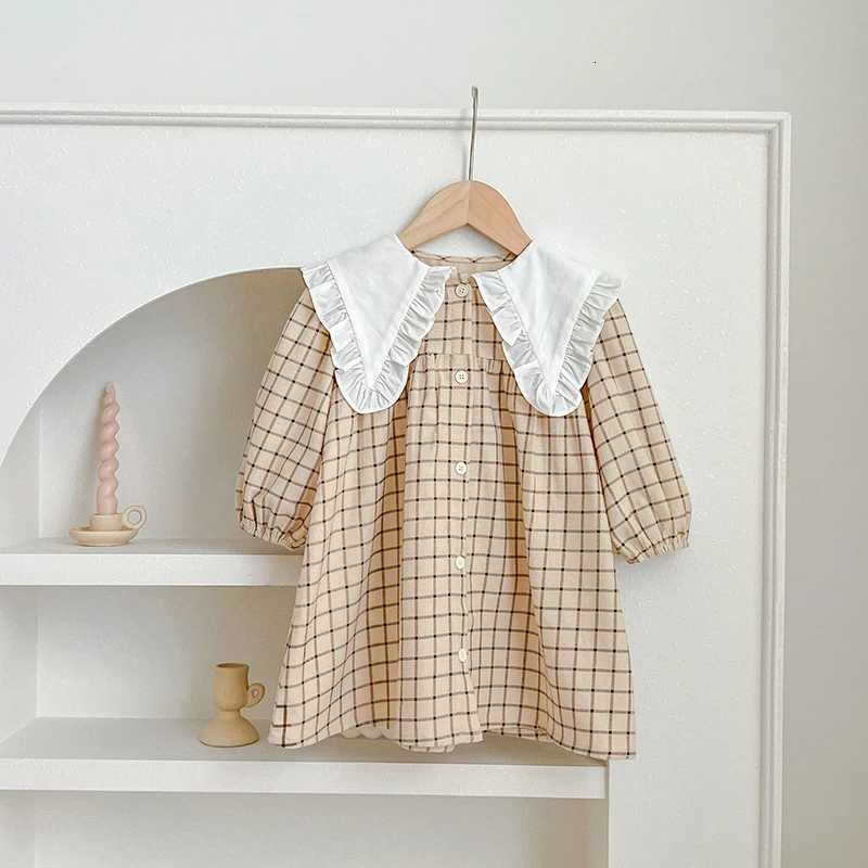 2026 New Spring Children Clothes Girl Party Cotton Embroidery Dress 2-6Yrs Long Sleeved Plaid Kids Princess Big Lapel DressesT260330