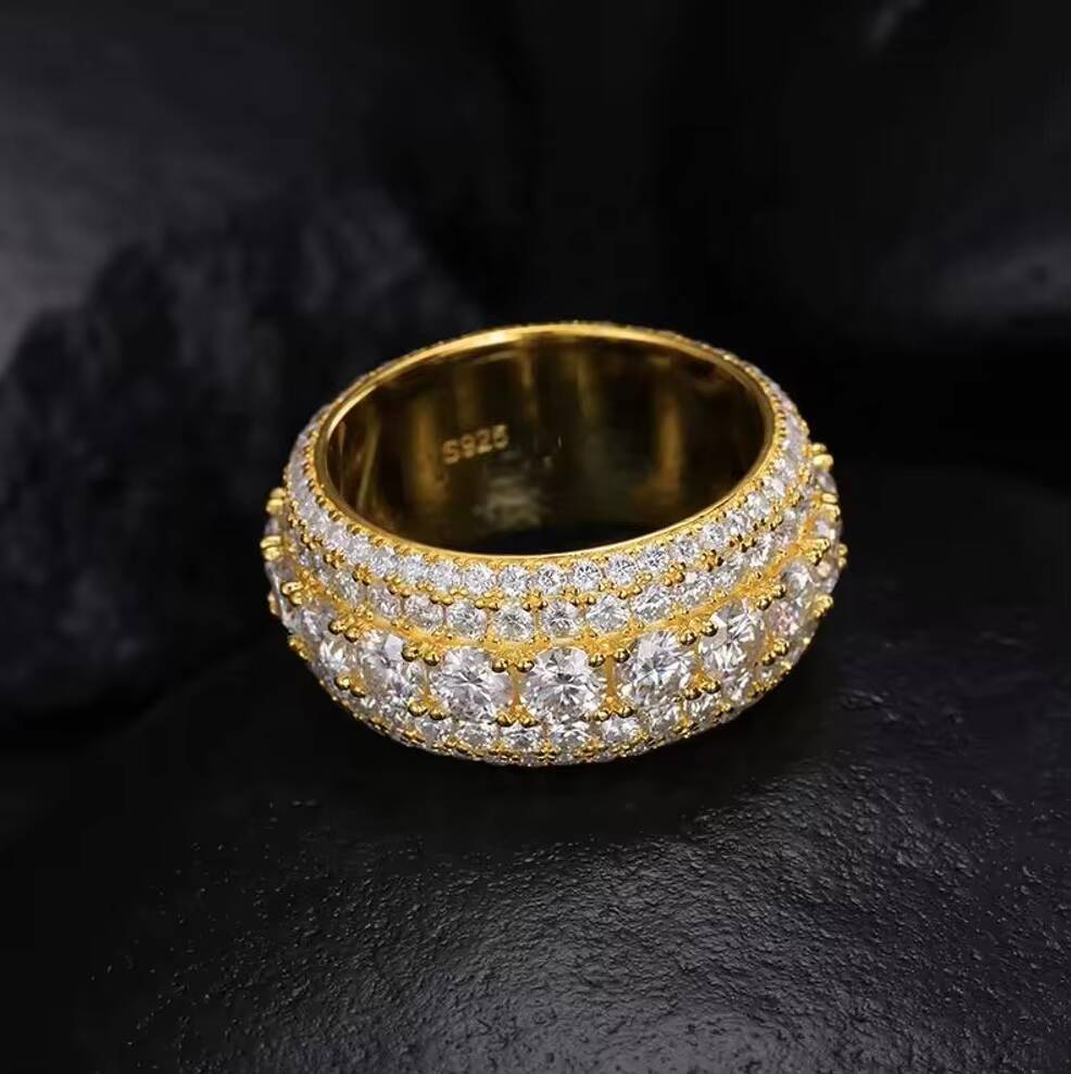 Hip Hop Iced Out 925 Silver Pass Diamond Tester 5 Rows VVS Moissanite GRA Rapper Dazzling Sparkly Eternity Band Ring for Men