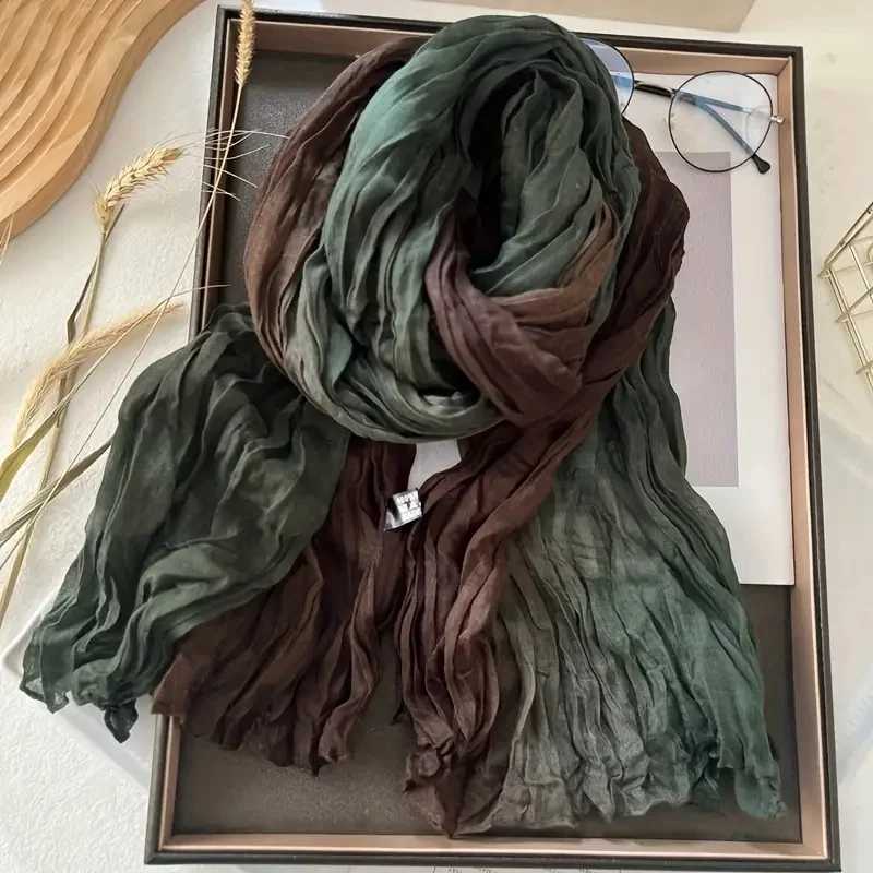 WenS Bohen Gradient Blue Scarf Lightweight Soft Breathable Ruffled Shawl Perfect for Beach Vacations Casual Outings X260328