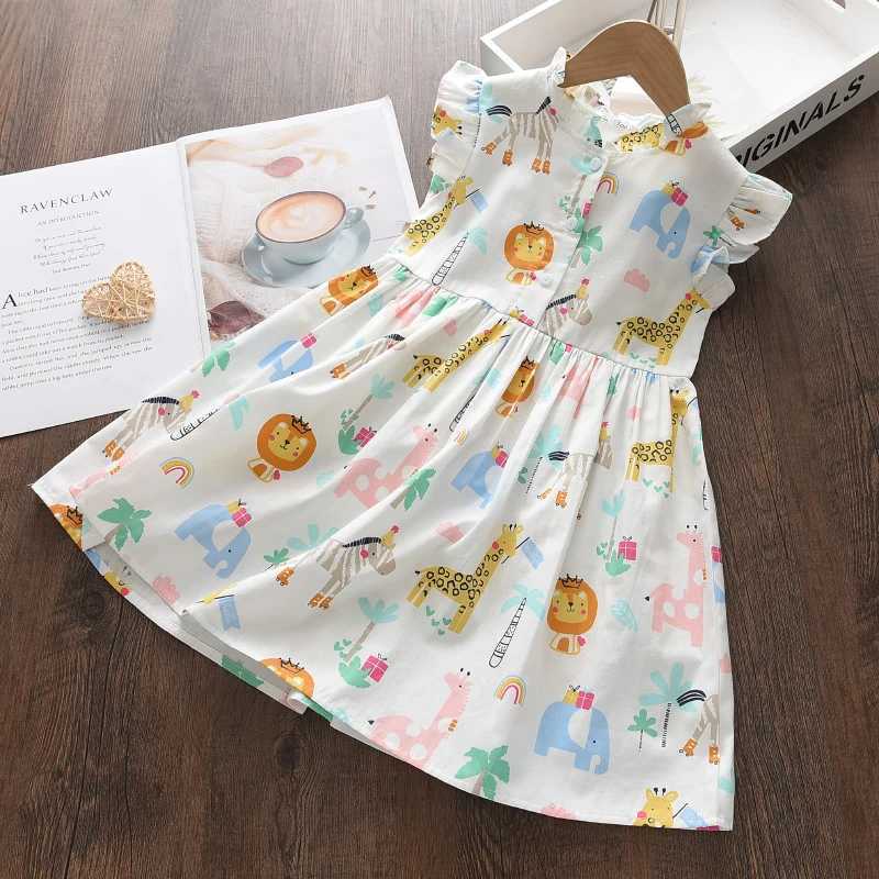 Bear Leader Cartoon Print Baby Girls Princess Dress New Fashion Summer Floral Toddler Kid Party Clothes Children VestidoT260330