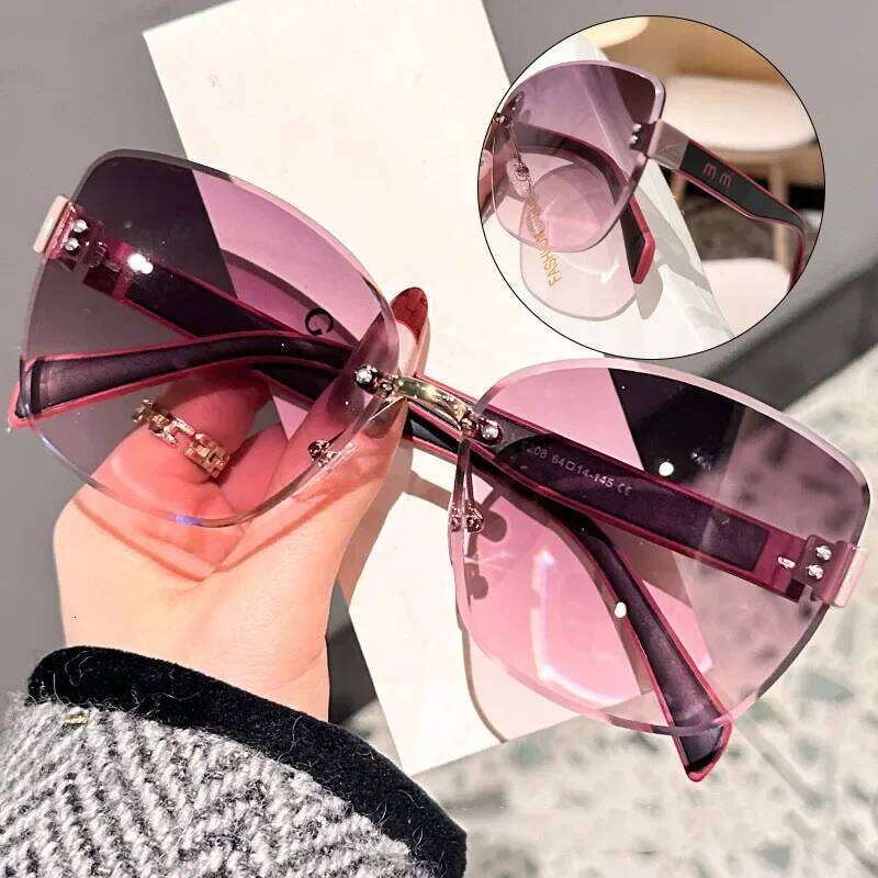 Large Frame Cat Eye Fashion Sunglasses New UV Protection Women's Edge Cutting Frameless DS-8208 26Y0330
